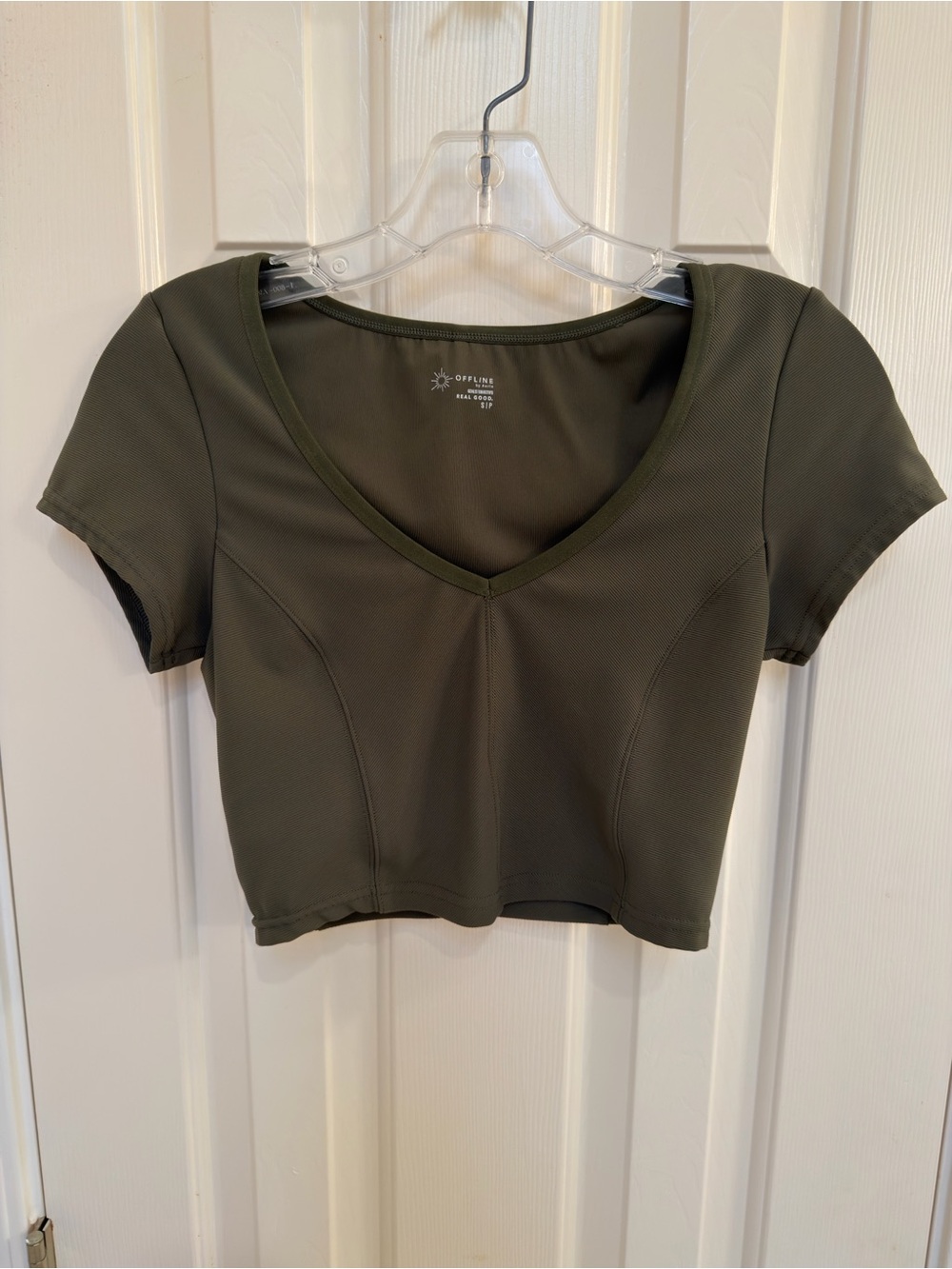 Offline by Aerie Olive V-Neck Crop Top